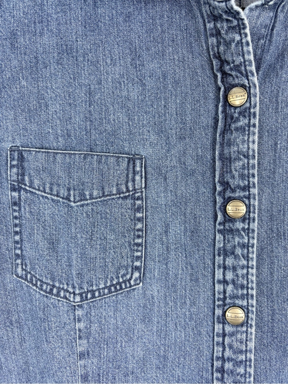 L.L. Bean Denim Shirt Dress Button Front Blue Short Sleeve Size 14 - Picture 4 of 9
